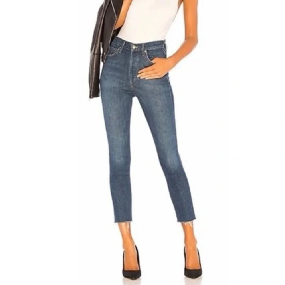 Agolde Button Fly Nico High Rise Slim Fit Deep Indigo Ankle Jeans Size 27